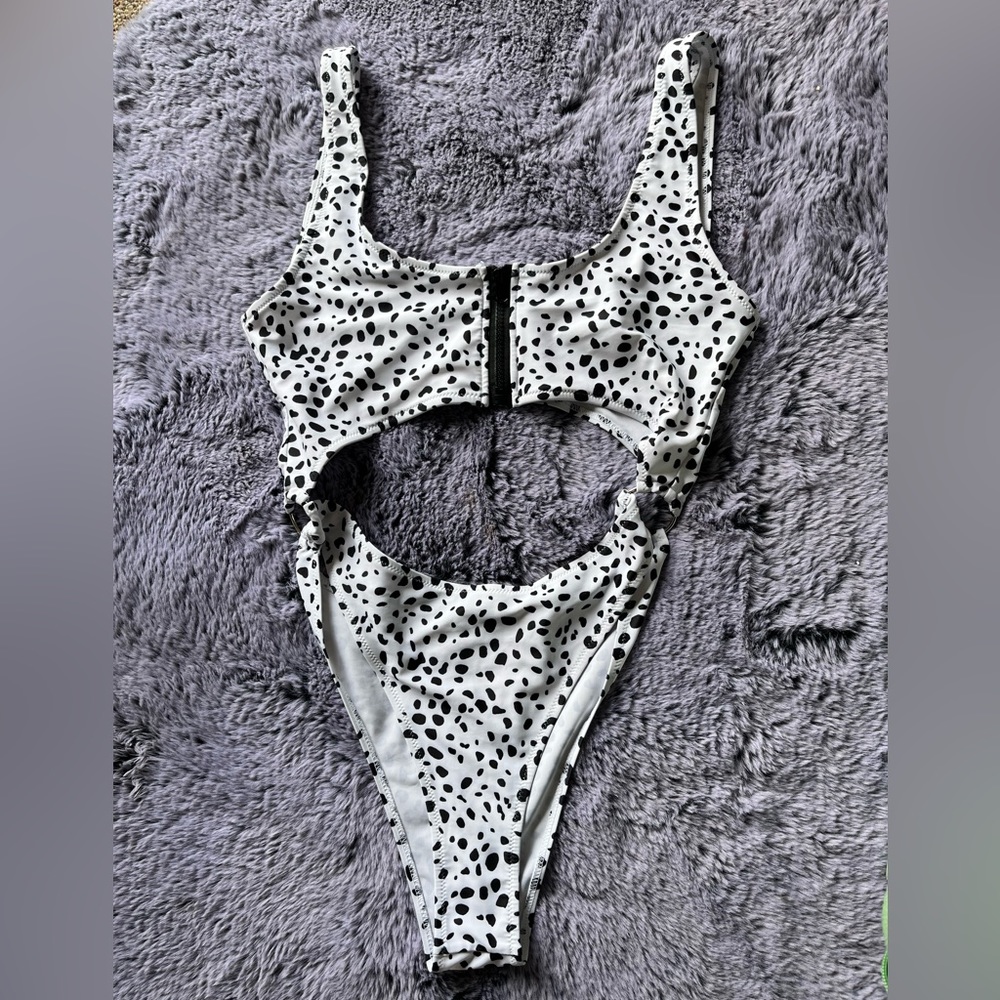 Dalmatian print one piece bikini